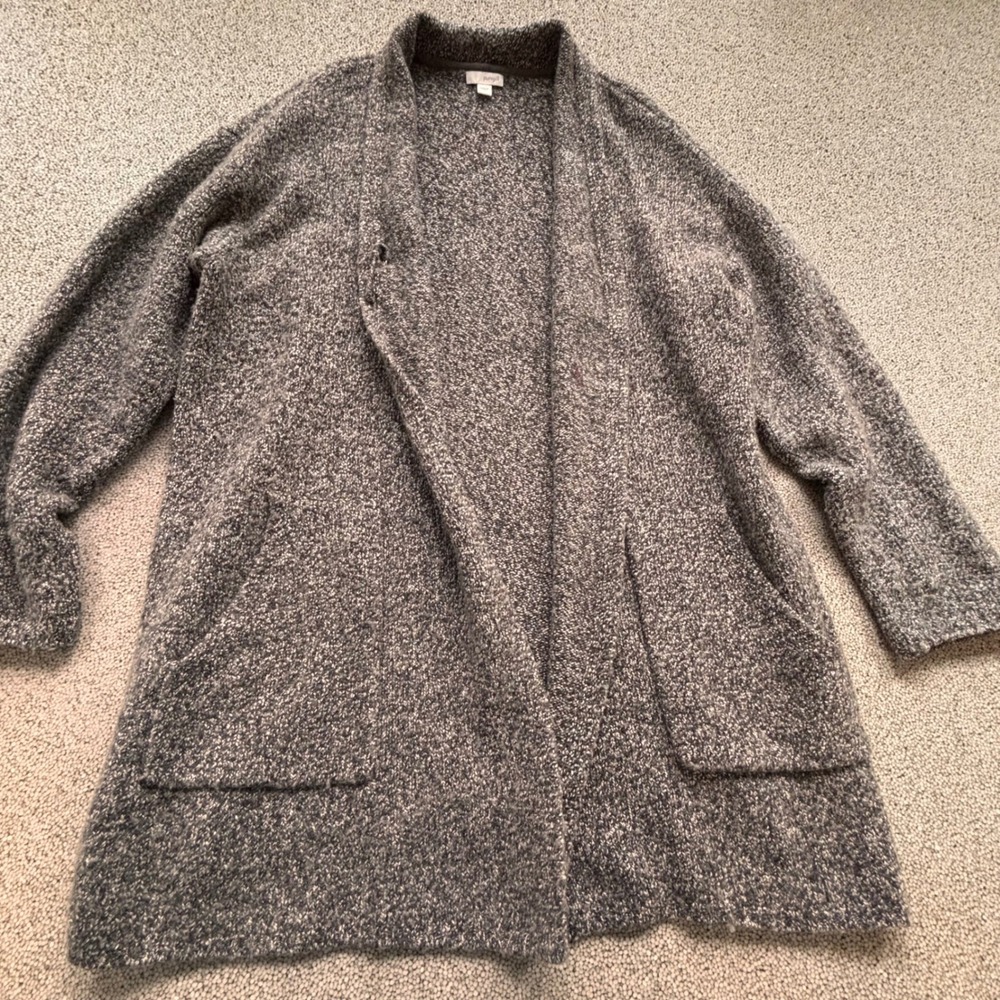 Pure Jill Cardigan Women L Gray Wool Blend Shawl Collar Minimalist
